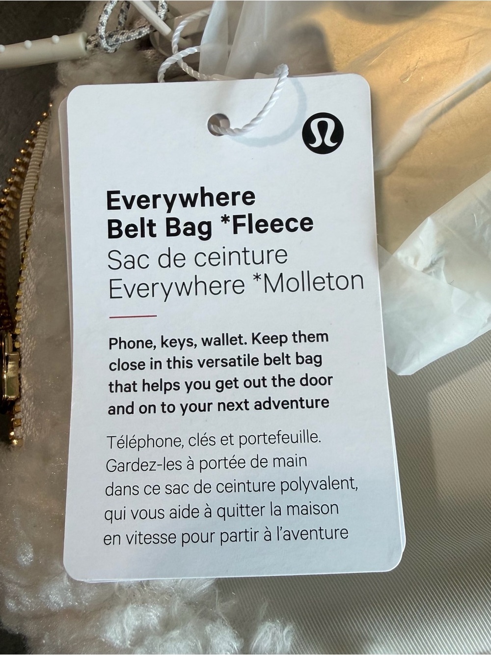 NEW Lululemon everywhere Belt bag fleece white gold - Picture 7 of 9